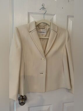 Calvin Klein Women's Off-White Tailored Single-Button Blazer